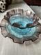 Antique Victorian Art Glass Blue &cranberry Threaded Finger Bowl Set. Bowl+dish