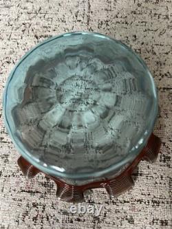 Antique Victorian Art Glass Blue &Cranberry Threaded Finger Bowl Set. Bowl+Dish Antique Victorian Art Glass Blue &Cranberry Threaded Finger Bowl Set. Bowl+Dish