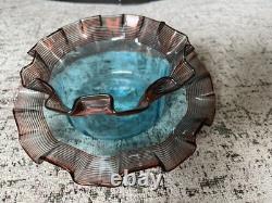 Antique Victorian Art Glass Blue &Cranberry Threaded Finger Bowl Set. Bowl+Dish Antique Victorian Art Glass Blue &Cranberry Threaded Finger Bowl Set. Bowl+Dish