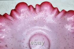 Antique Victorian Art Glass Brides Basket Bowl Cranberry 11-1/4 Mica Confetti Antique Victorian Art Glass Brides Basket Bowl Cranberry 11-1/4 Mica Confetti
