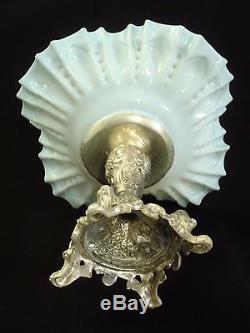 Antique Victorian Art Glass Brides basket Bowl/Stand/center-piece silver-plated