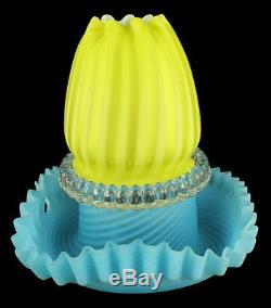 Antique Victorian Art Glass Clarke Nailsea Northwood Fairy Lamp Banded Swirl