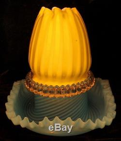 Antique Victorian Art Glass Clarke Nailsea Northwood Fairy Lamp Banded Swirl