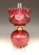 Antique Victorian Art Glass Cranberry Diamond Quilted Footed Miniature Oil Lamp