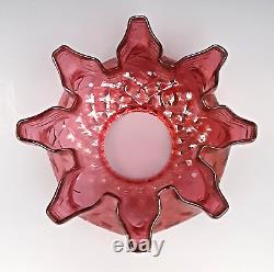 Antique Victorian Art Glass Cranberry DIAMOND QUILTED Footed Miniature Oil Lamp