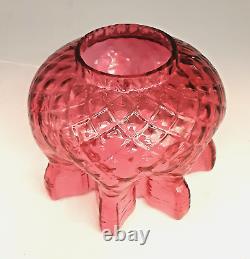 Antique Victorian Art Glass Cranberry DIAMOND QUILTED Footed Miniature Oil Lamp