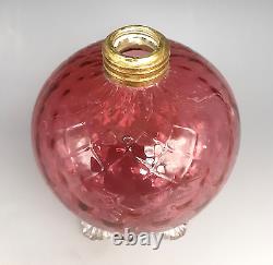 Antique Victorian Art Glass Cranberry DIAMOND QUILTED Footed Miniature Oil Lamp