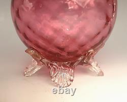 Antique Victorian Art Glass Cranberry DIAMOND QUILTED Footed Miniature Oil Lamp