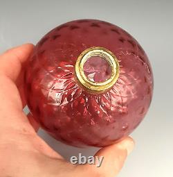 Antique Victorian Art Glass Cranberry DIAMOND QUILTED Footed Miniature Oil Lamp