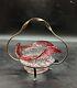 Antique Victorian Art Glass Cranberry Open Sugar Sauce Bowl W Stand 6