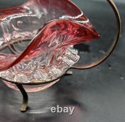 Antique Victorian Art Glass Cranberry Open Sugar Sauce Bowl W Stand 6