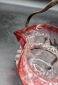 Antique Victorian Art Glass Cranberry Open Sugar Sauce Bowl W Stand 6