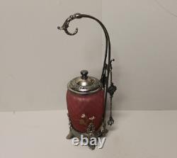 Antique Victorian Art Glass Cranberry Satin Enameled Pickle Castor Antique Victorian Art Glass Cranberry Satin Enameled Pickle Castor