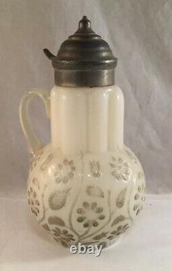 Antique Victorian Art Glass Findlay Onyx Glass Syrup Pitcher As Is