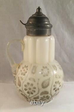 Antique Victorian Art Glass Findlay Onyx Glass Syrup Pitcher As Is