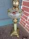 Antique Victorian Art Glass Painted Floral Onyx Base Table Peg Lamp Converted