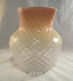 Antique Victorian Art Glass Peachblow Opalescent Quilted Diamond Water Pitcher