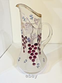 Antique Victorian Art Glass Pitcher Panelled Satin Floral Northwood 13.5 Antique Victorian Art Glass Pitcher Panelled Satin Floral Northwood 13.5