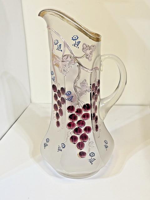 Antique Victorian Art Glass Pitcher Panelled Satin Floral Northwood 13.5