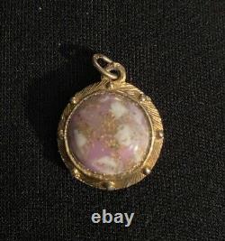 Antique Victorian Art Glass Pocket Watch Fob Pendant Charm Pink