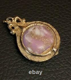 Antique Victorian Art Glass Pocket Watch Fob Pendant Charm Pink