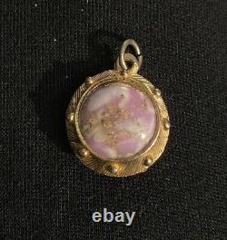 Antique Victorian Art Glass Pocket Watch Fob Pendant Charm Pink