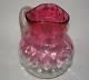 Antique Victorian Art Glass Rubina Thumbprint Large Pitcher