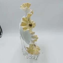 Antique Victorian Art Glass Ruffle Handpainted Bowl Large Floral Antique Victorian Art Glass Ruffle Handpainted Bowl Large Floral