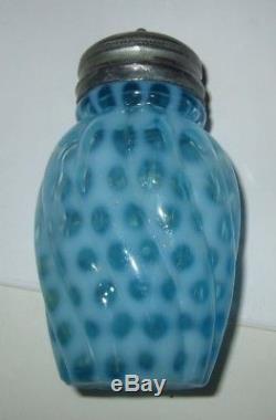 Antique Victorian Art Glass Salt and Pepper Opalescent Windows Blue Shakers