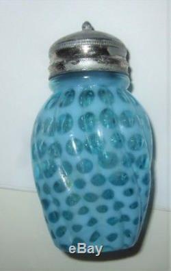 Antique Victorian Art Glass Salt and Pepper Opalescent Windows Blue Shakers