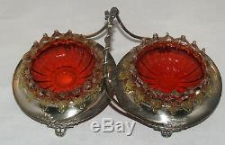 Antique Victorian Art Glass Silverplated Stevens & Williams Double Sweetmeat