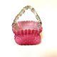 Antique Victorian Art Glass Stevens And Williams Thorn Pink Cased Handled Basket