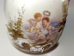 Antique Victorian Art Glass Vase Pair Decorated with Cupids & Cherubs Jean Tam