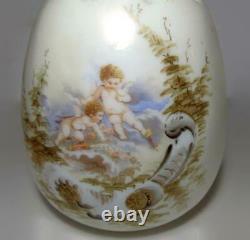 Antique Victorian Art Glass Vase Pair Decorated with Cupids & Cherubs Jean Tam