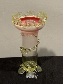 Antique Victorian Art Glass Vaseline Cranberry Uranium Glass Vase