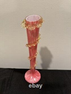 Antique Victorian Art Glass Vaseline Cranberry Uranium Glass Vase Antique Victorian Art Glass Vaseline Cranberry Uranium Glass Vase