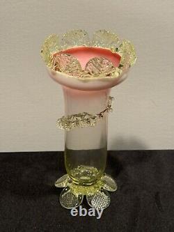 Antique Victorian Art Glass Vaseline Cranberry Uranium Glass Vase