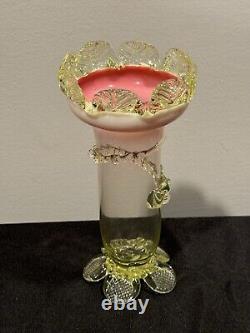 Antique Victorian Art Glass Vaseline Cranberry Uranium Glass Vase