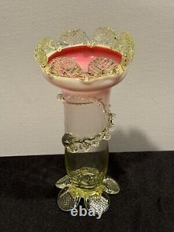 Antique Victorian Art Glass Vaseline Cranberry Uranium Glass Vase