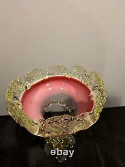 Antique Victorian Art Glass Vaseline Cranberry Uranium Glass Vase