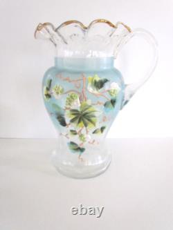 Antique Victorian Art Glass Water Lemonade Set Hand Enameled Antique Victorian Art Glass Water Lemonade Set Hand Enameled