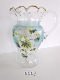 Antique Victorian Art Glass Water Lemonade Set Hand Enameled Antique Victorian Art Glass Water Lemonade Set Hand Enameled