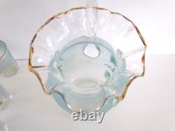Antique Victorian Art Glass Water Lemonade Set Hand Enameled Antique Victorian Art Glass Water Lemonade Set Hand Enameled