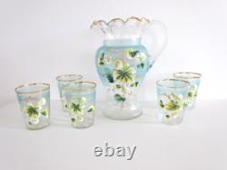 Antique Victorian Art Glass Water Lemonade Set Hand Enameled Antique Victorian Art Glass Water Lemonade Set Hand Enameled