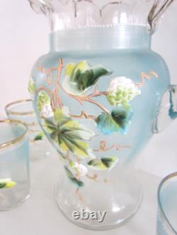 Antique Victorian Art Glass Water Lemonade Set Hand Enameled Antique Victorian Art Glass Water Lemonade Set Hand Enameled