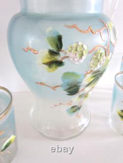 Antique Victorian Art Glass Water Lemonade Set Hand Enameled Antique Victorian Art Glass Water Lemonade Set Hand Enameled