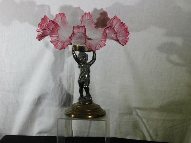 Antique Victorian Art Glass Withruffled Edges Silver Cherub