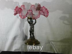 Antique Victorian Art Glass withRuffled Edges Silver Cherub