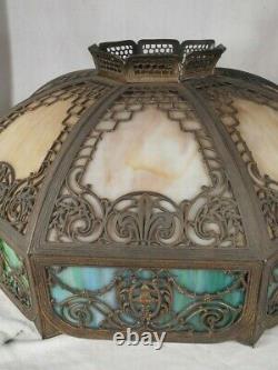 Antique Victorian Art Nouveau 24 Diameter Slag Glass 8 Panel Light Shade