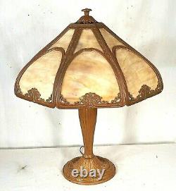 Antique Victorian Art Nouveau 8 Panel Slag Glass Lamp